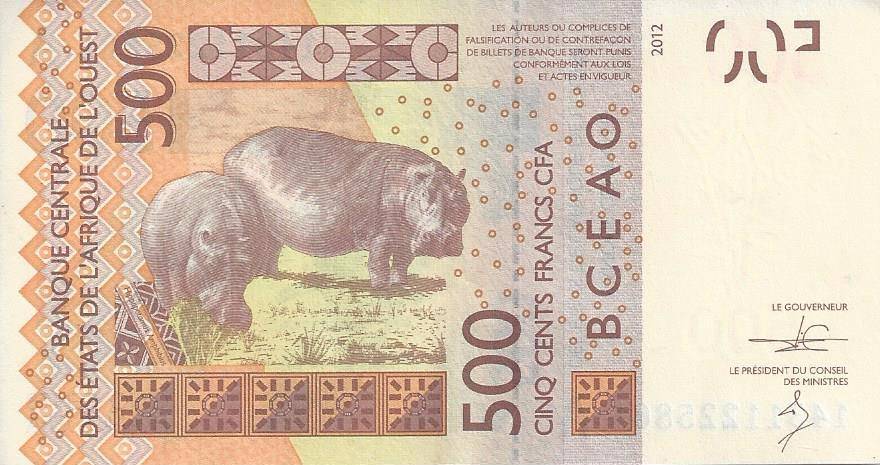 billet de 500 francs CFA Afrique de l'Ouest (verso)